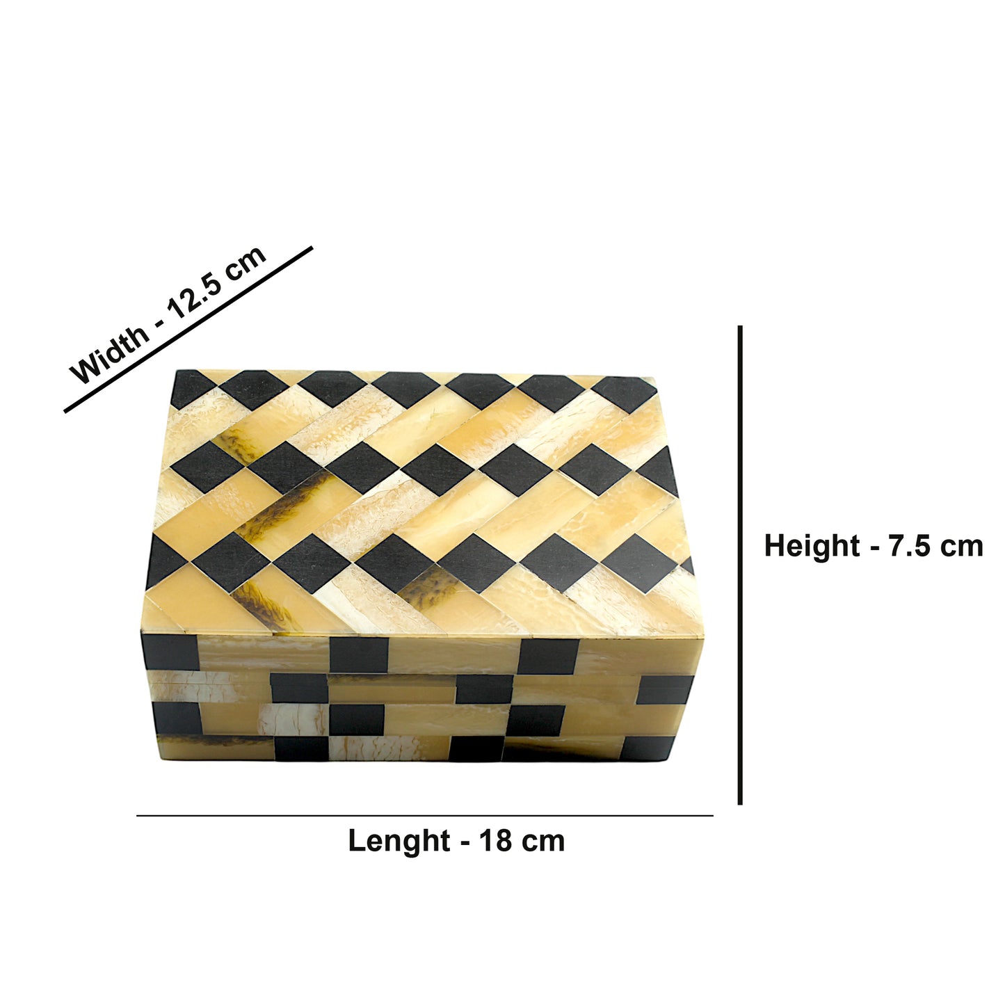 Black and Gold Bone & Horn Inlay Trinket Box with Rope Design – Luxurious Decorative Storage Box