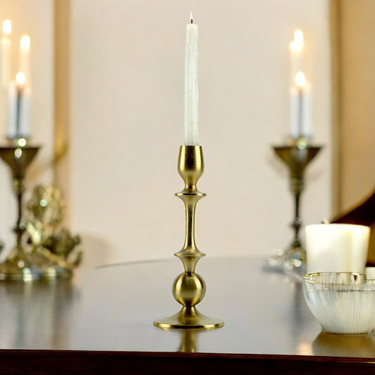 Radiant Waterdrop: Golden Aluminum Medium Candle Holder | Elegant Home Accent