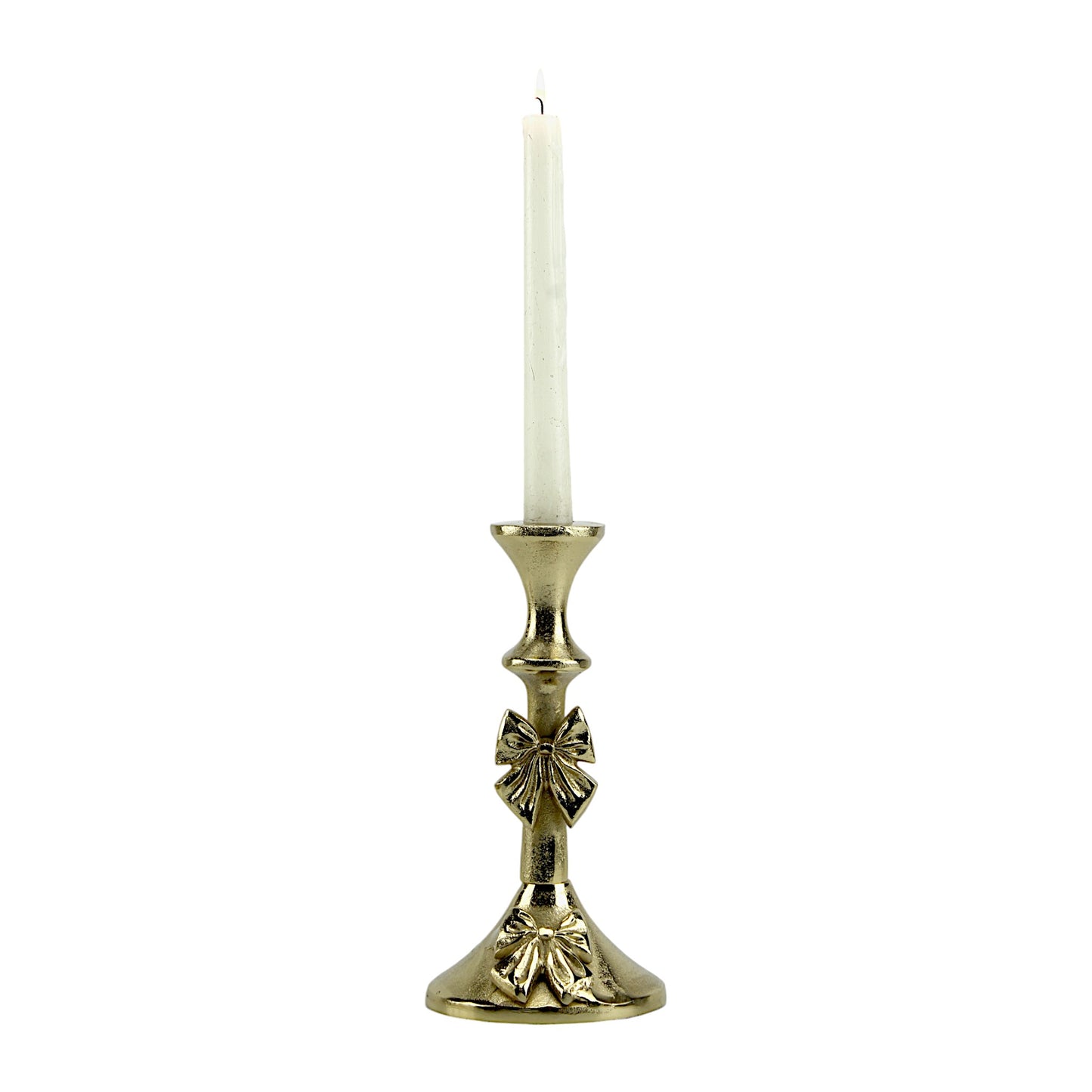 Artisan Golden Aluminum Small Bow-Decorated Candle Holder | Charming Home Accent