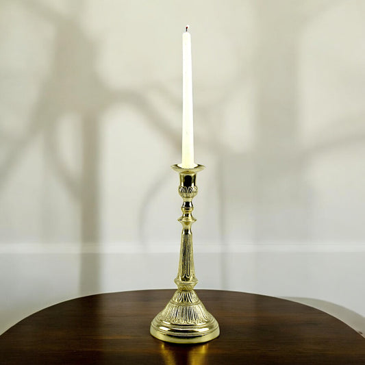 Handcrafted Ribbed Golden Aluminum Candle Holder | Elegant Home Accent