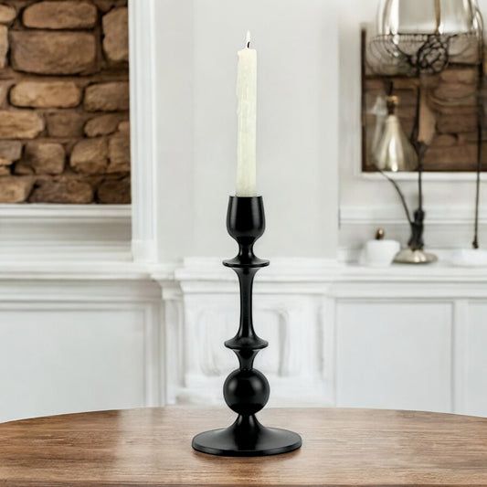Elegant Waterdrop: Black Aluminum Medium Candle Holder | Modern Home Decor