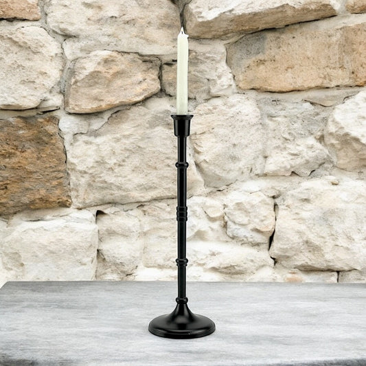 Bold Black: Aluminum Medium Pillar Candle Holder | Stylish Home Accent