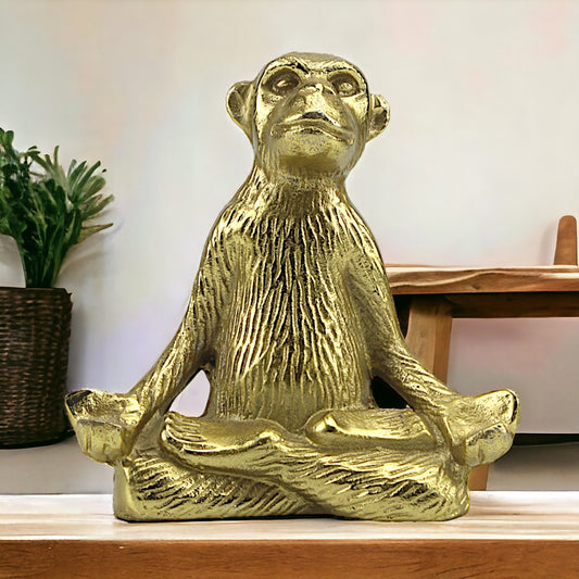 Golden Zen: Handcrafted Aluminum Monkey Meditation Sculpture for Home Decor