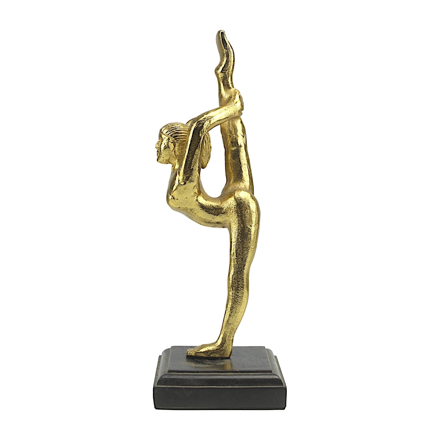Golden Harmony: Handcrafted Yoga Lady Sculpture on Wood Base