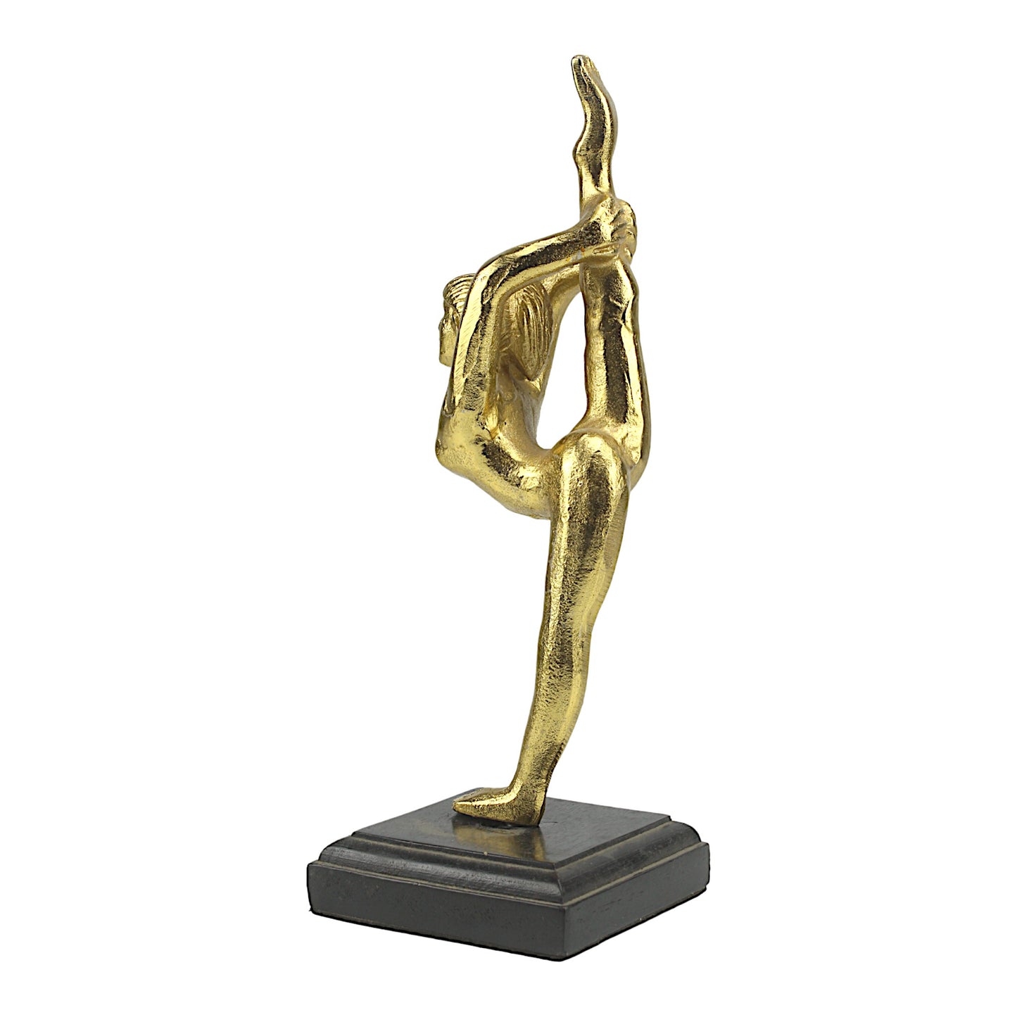 Golden Harmony: Handcrafted Yoga Lady Sculpture on Wood Base