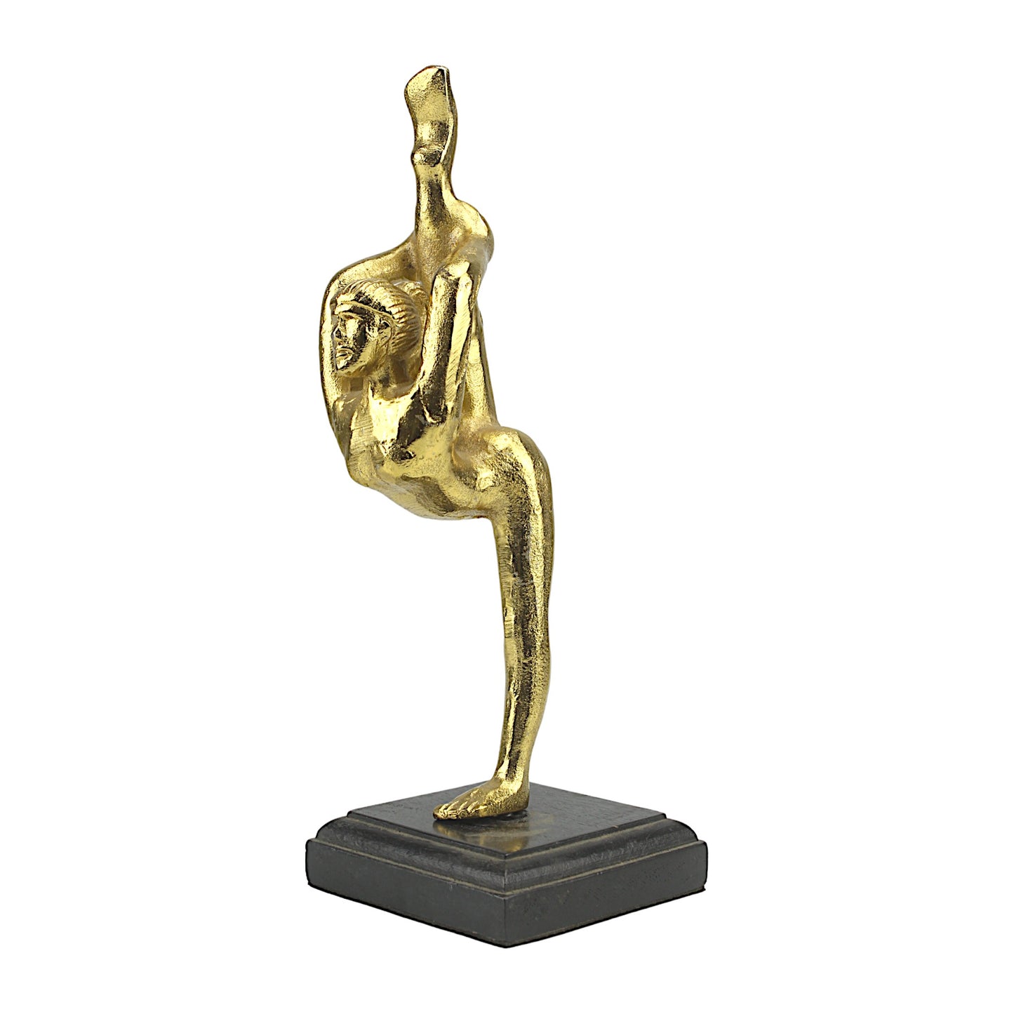 Golden Harmony: Handcrafted Yoga Lady Sculpture on Wood Base
