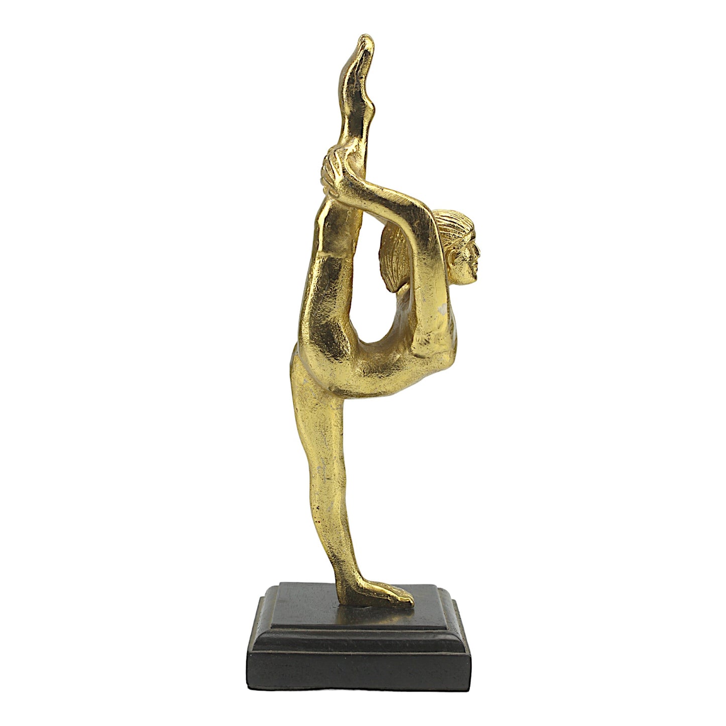 Golden Harmony: Handcrafted Yoga Lady Sculpture on Wood Base