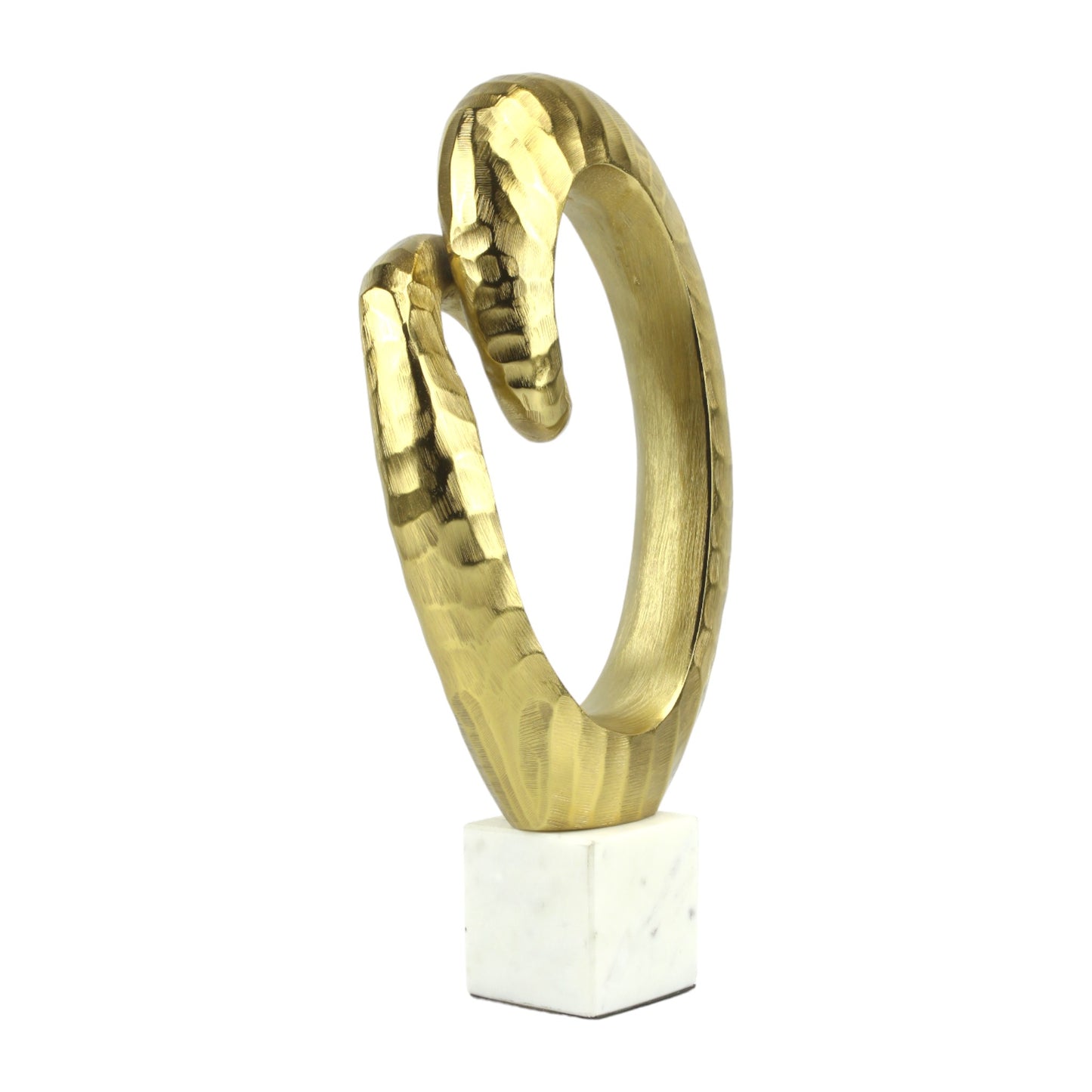 Golden Radiance: Handcrafted Aluminum Decor Object on Marble Base