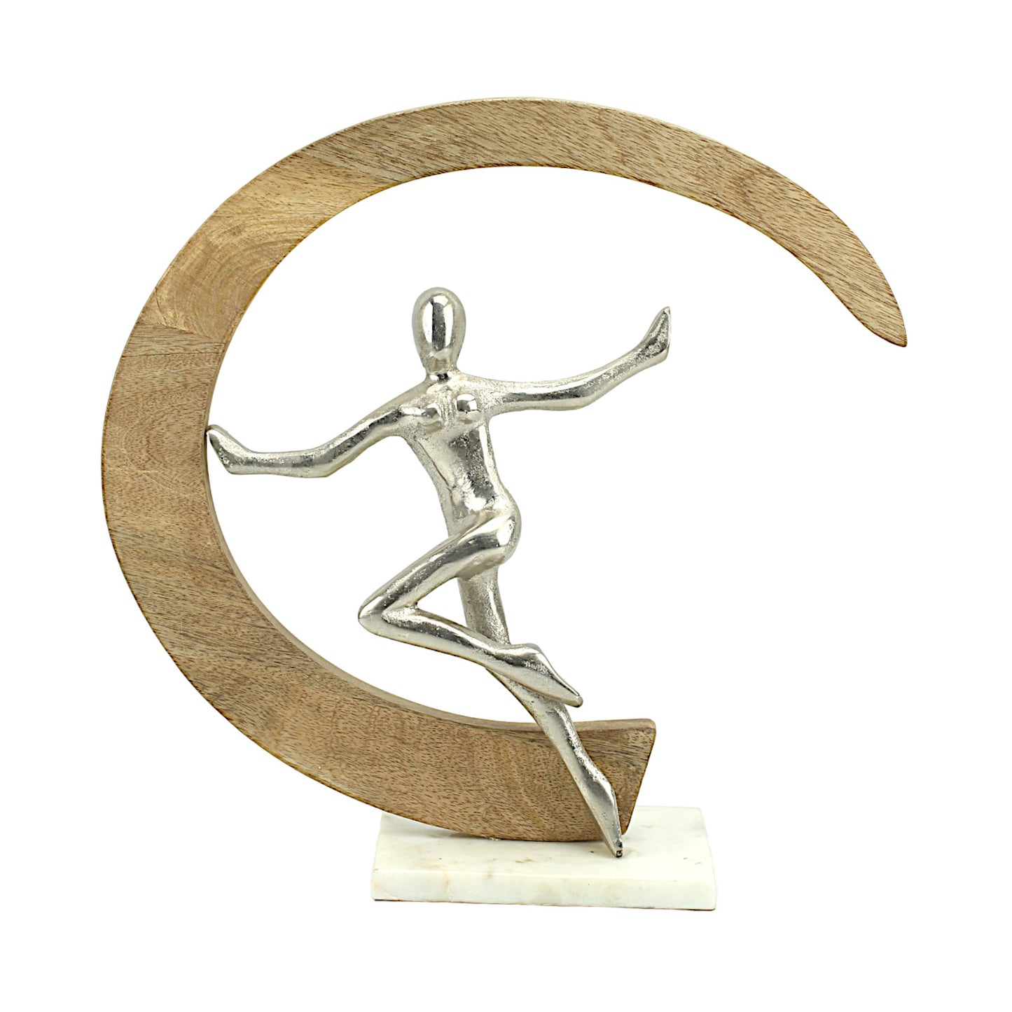 Silver Elegance: Handcrafted Aluminum and Wood Decorative Object on Marble Base