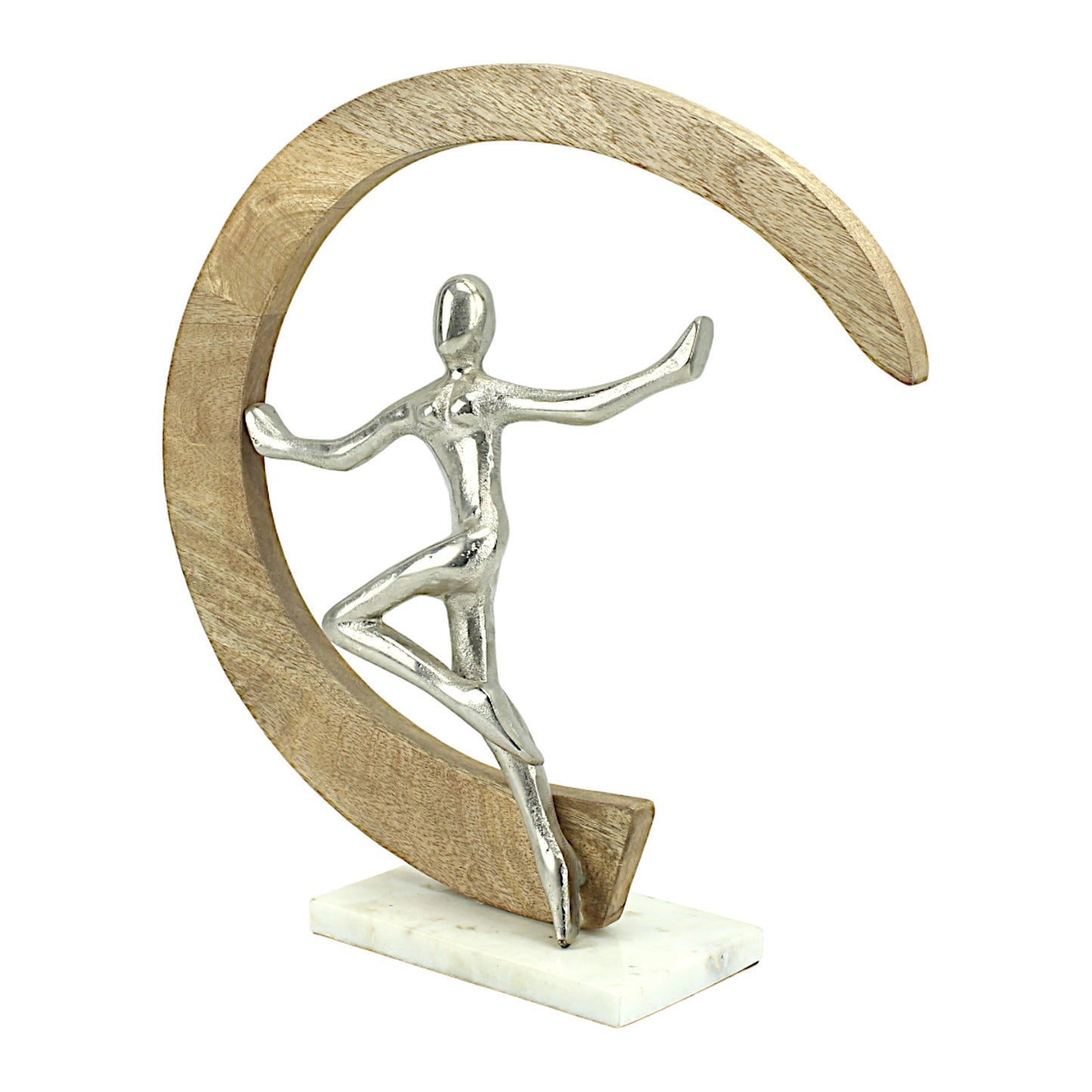 Silver Elegance: Handcrafted Aluminum and Wood Decorative Object on Marble Base