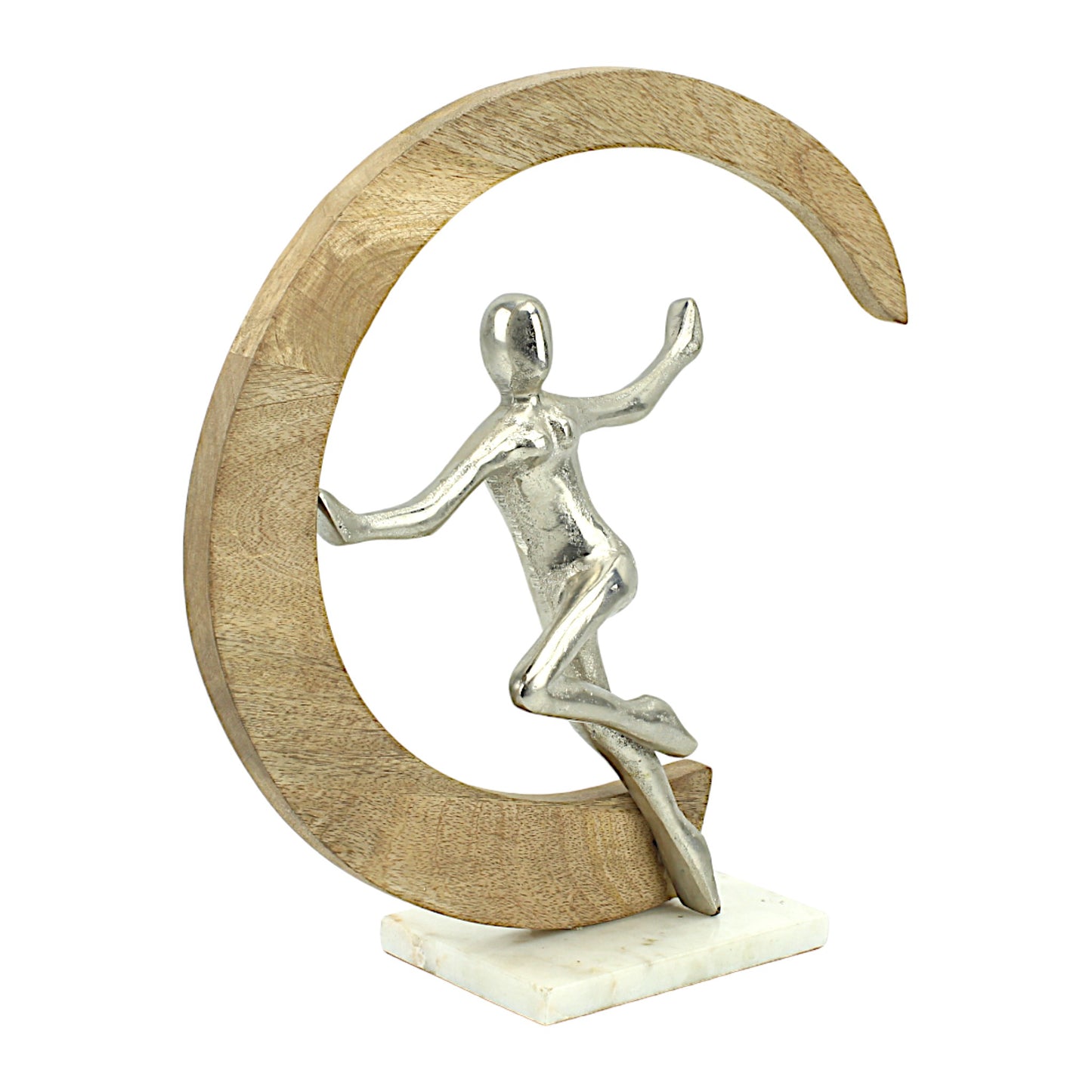 Silver Elegance: Handcrafted Aluminum and Wood Decorative Object on Marble Base