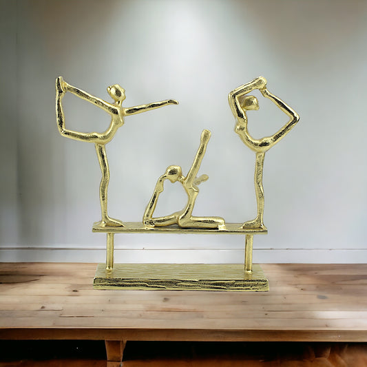 Golden Serenity: Handcrafted Aluminum Yoga Ladies Posing Sculpture Ornament