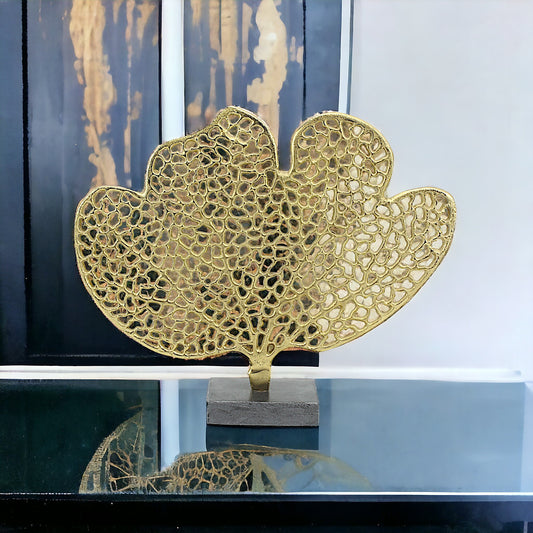 Golden Boughs: Handcrafted Aluminum Decorative Tree on Black Marble Base