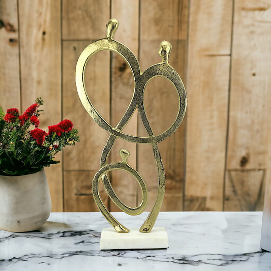 Golden Bonds: Handcrafted Aluminum Human Family Sculpture on White Marble Base