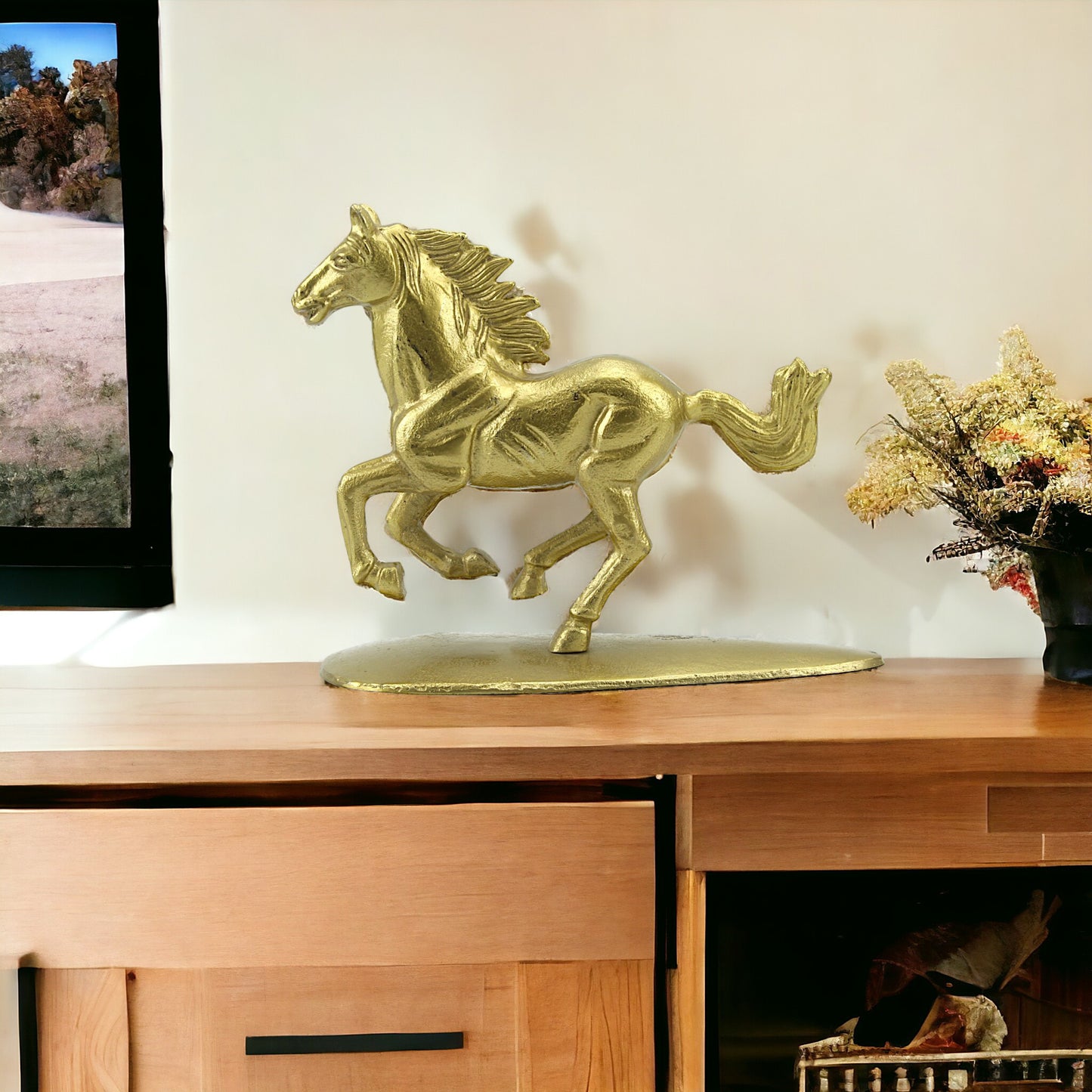 Golden Aluminum Running Horse Sculpture: Handcrafted Ornament for Timeless Elegance