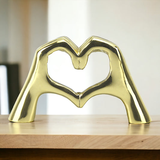 Golden Embrace: Handcrafted Aluminum Couple Hands Heart Sculpture