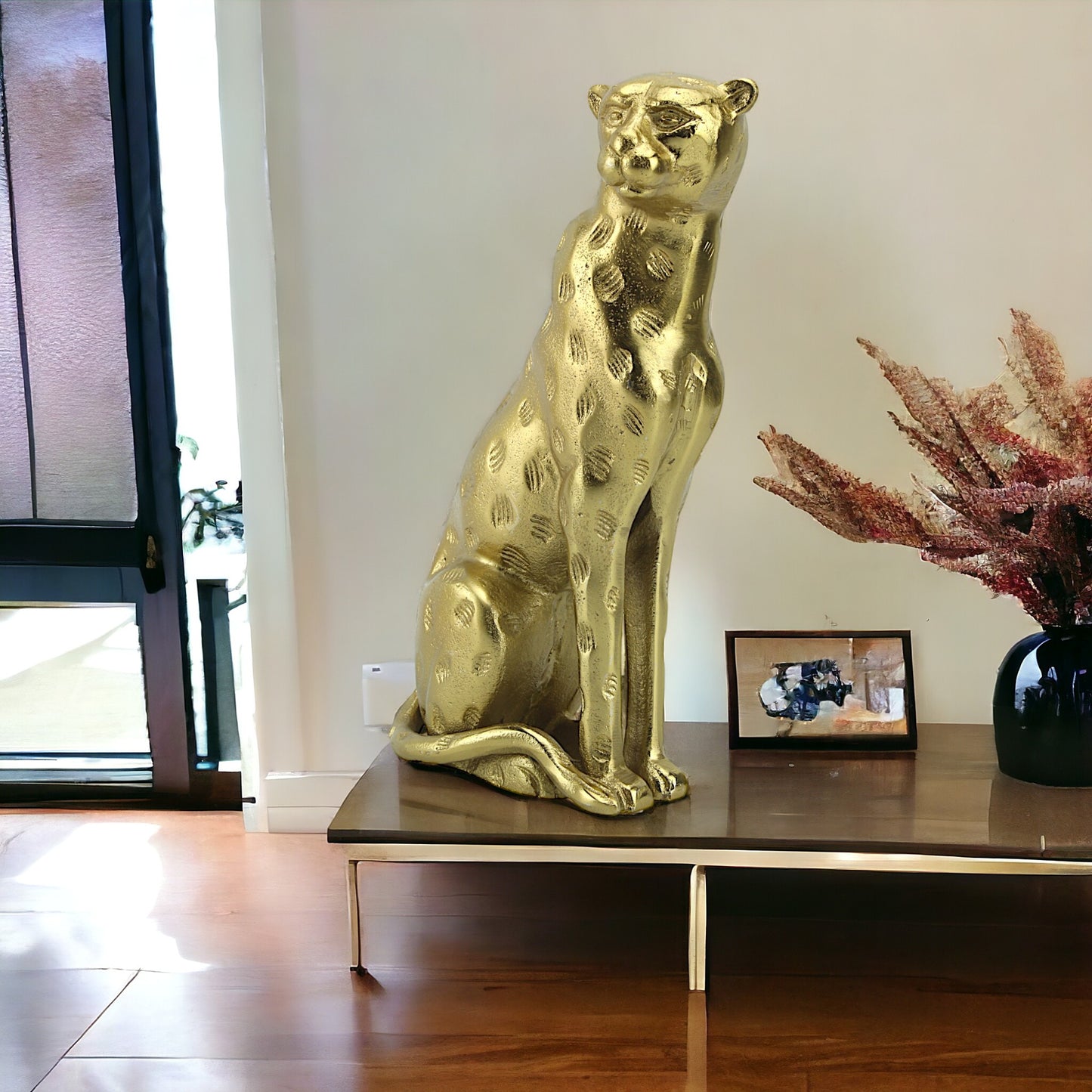 Golden Majesty: Handcrafted Aluminium Sitting Tiger Sculpture