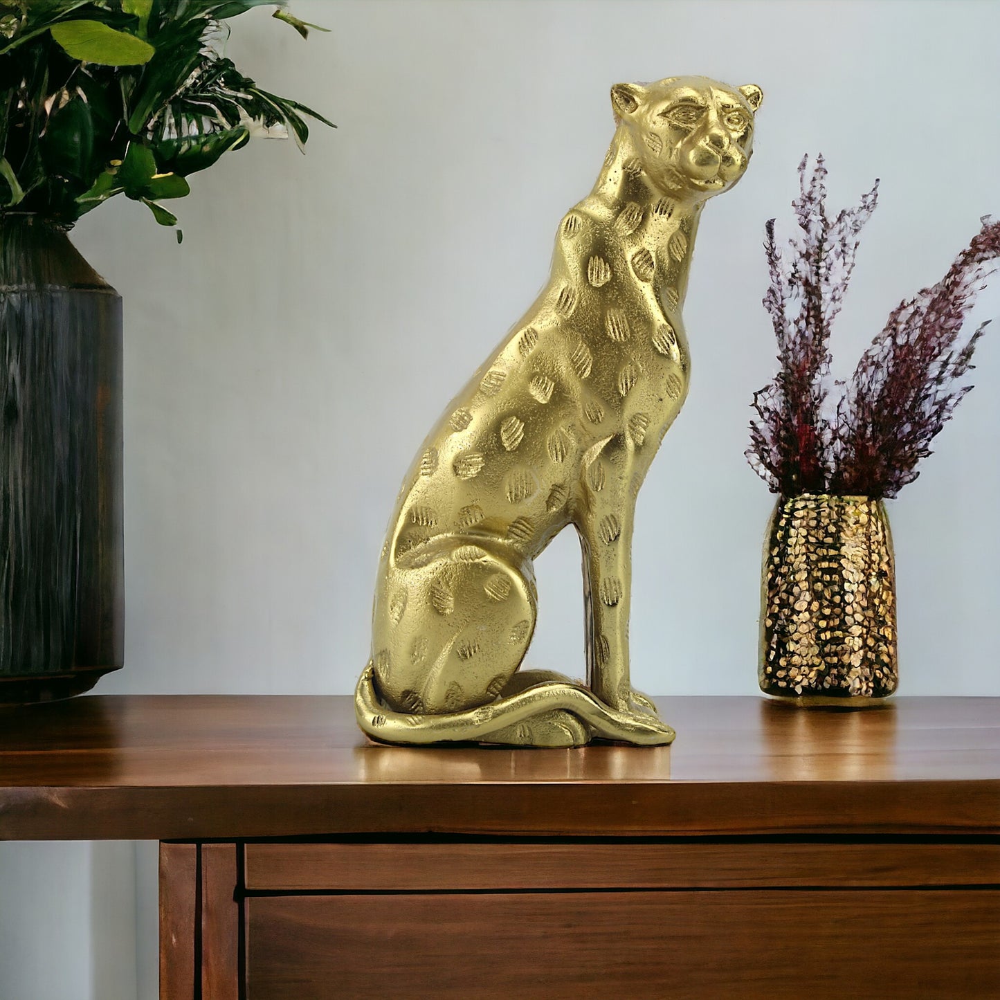 Golden Majesty: Handcrafted Aluminium Sitting Tiger Sculpture