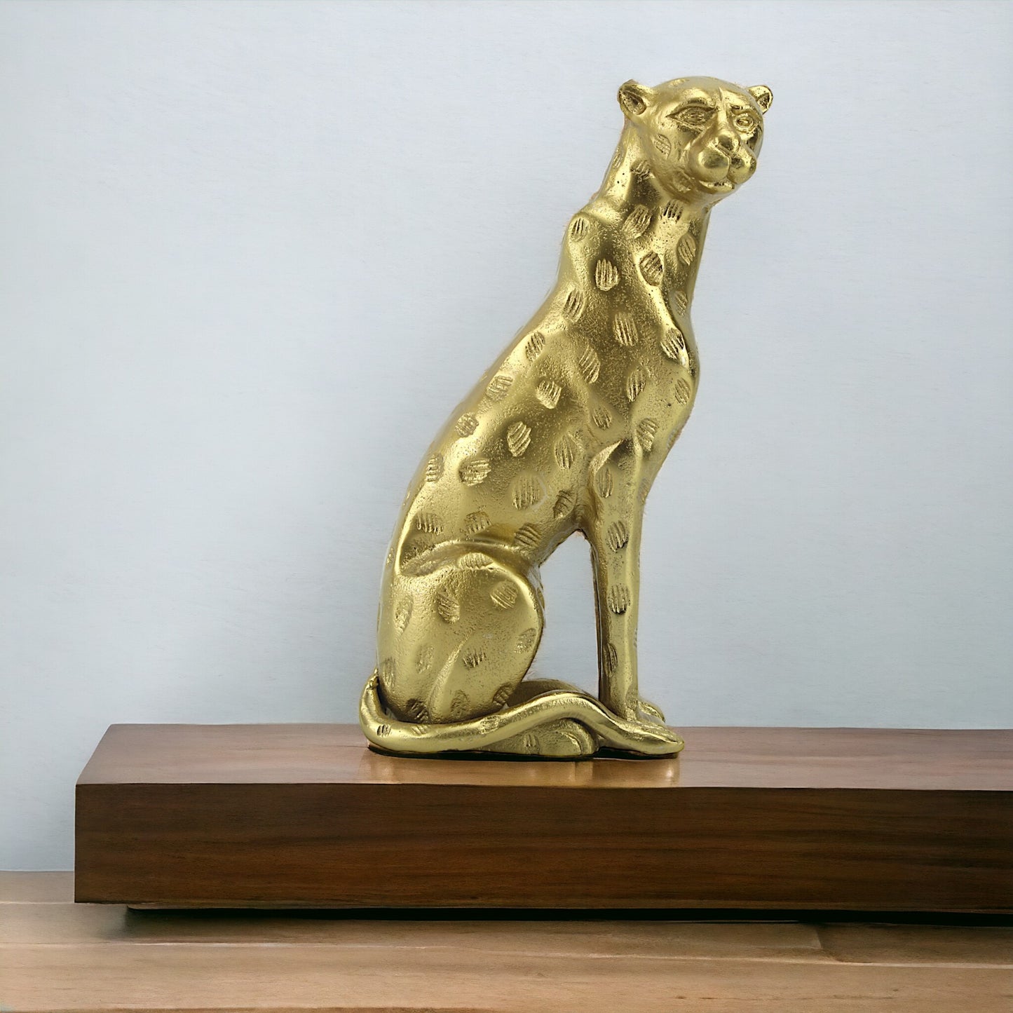 Golden Majesty: Handcrafted Aluminium Sitting Tiger Sculpture