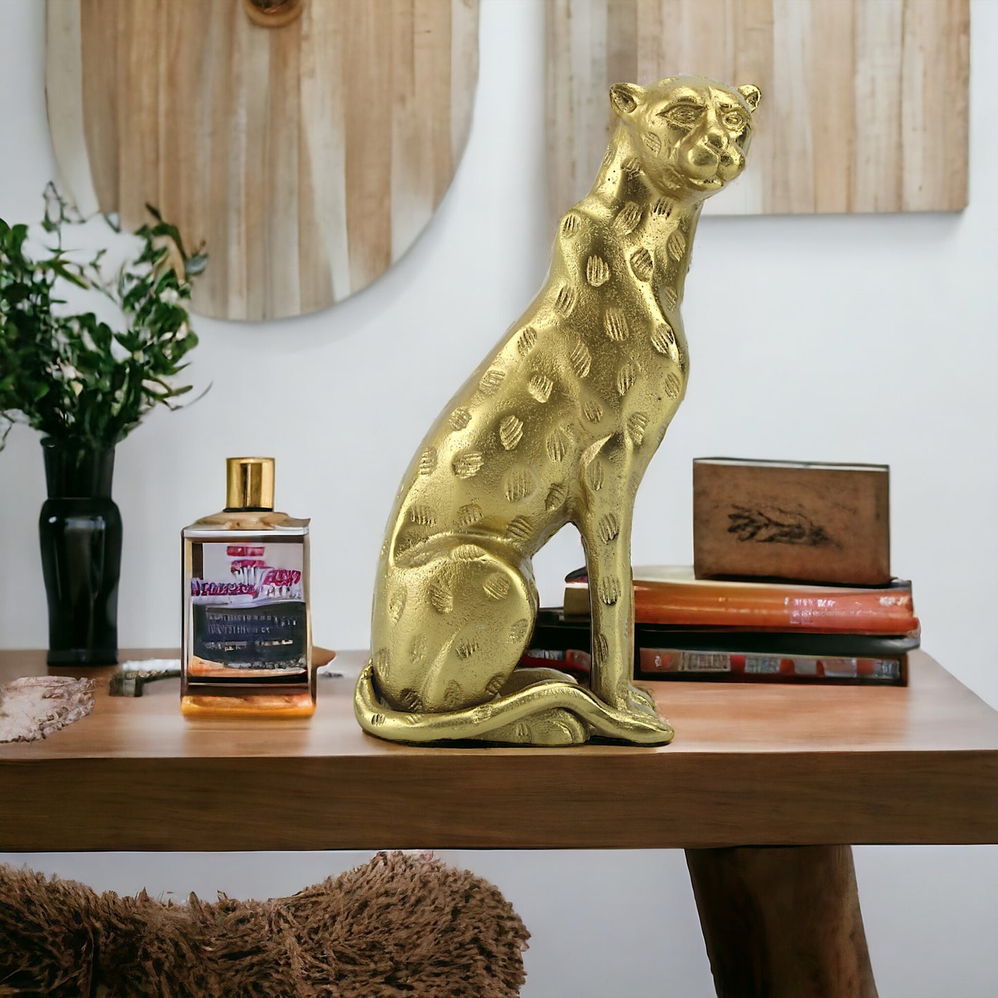 Golden Majesty: Handcrafted Aluminium Sitting Tiger Sculpture
