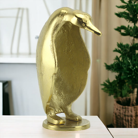 Golden Arctic Charm: Handcrafted Aluminium Penguin Sculpture