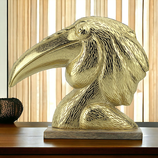 Golden Aviary: Handcrafted Aluminium Bird Head Sculpture