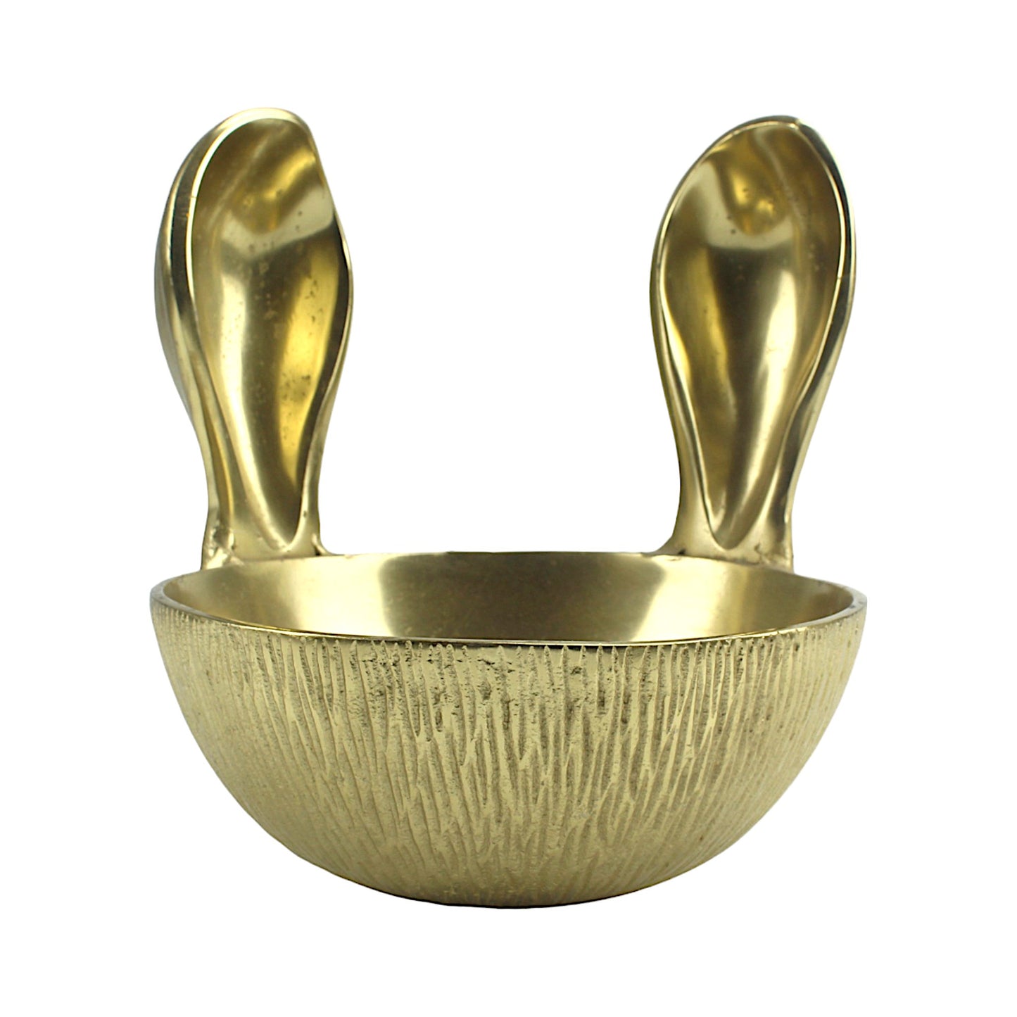 Artisan-Crafted Golden Aluminum Bowl with Delightful Bunny Ears Handle - Add Whimsical Sophistication to Your Space!