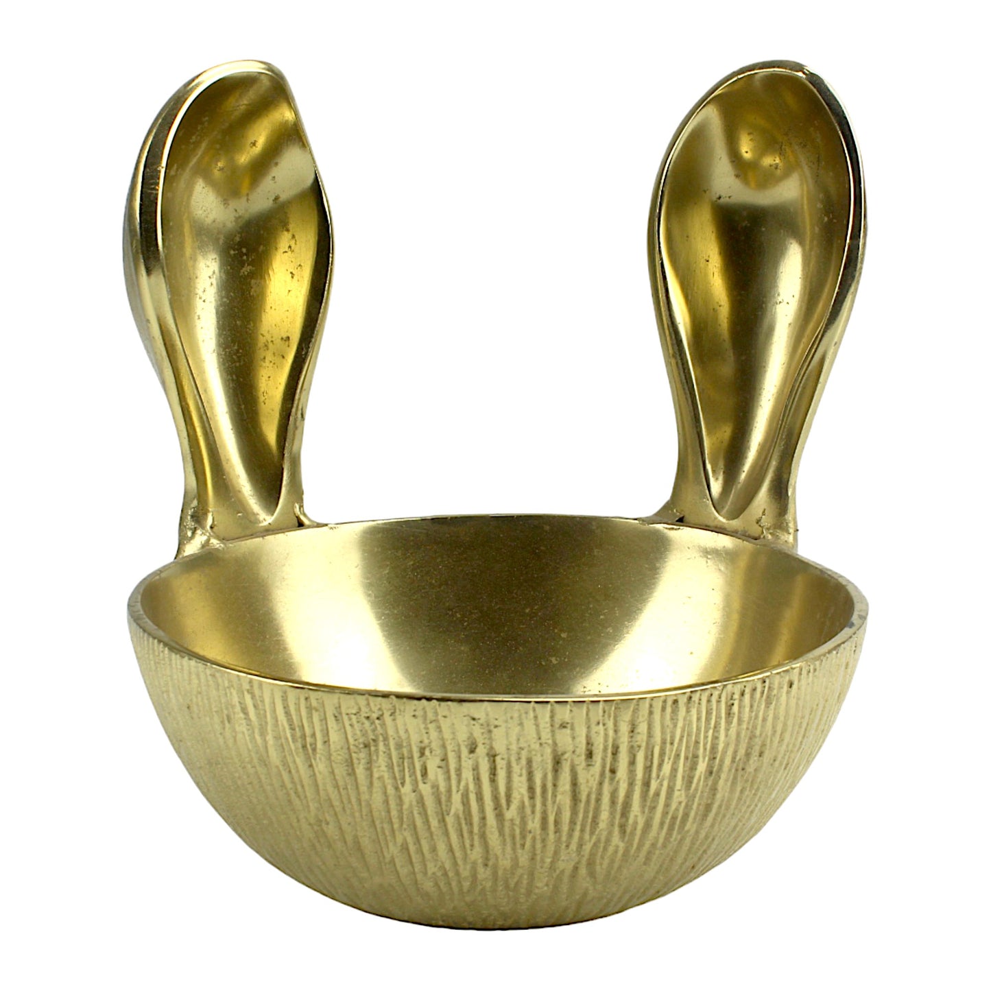Artisan-Crafted Golden Aluminum Bowl with Delightful Bunny Ears Handle - Add Whimsical Sophistication to Your Space!