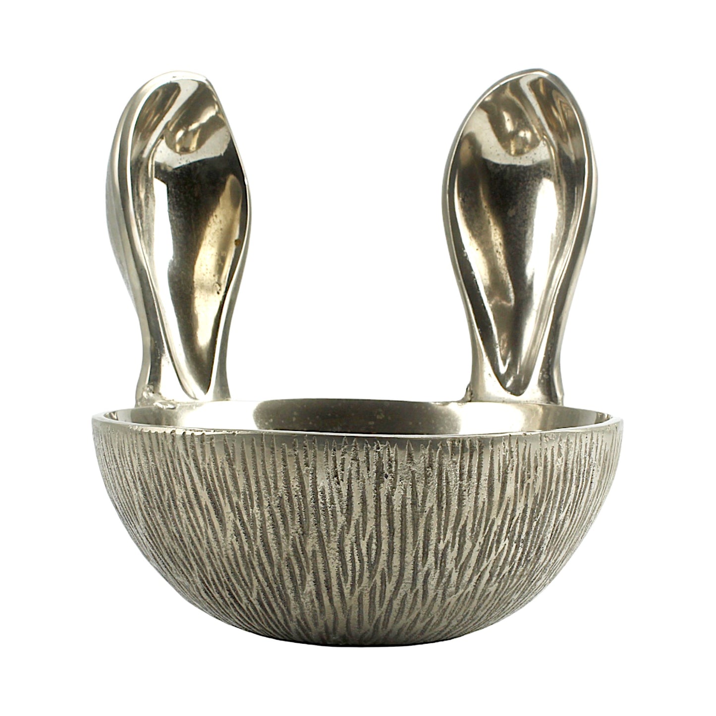 Artisan-Crafted Silver Aluminum Bowl with Delightful Bunny Ears Handle