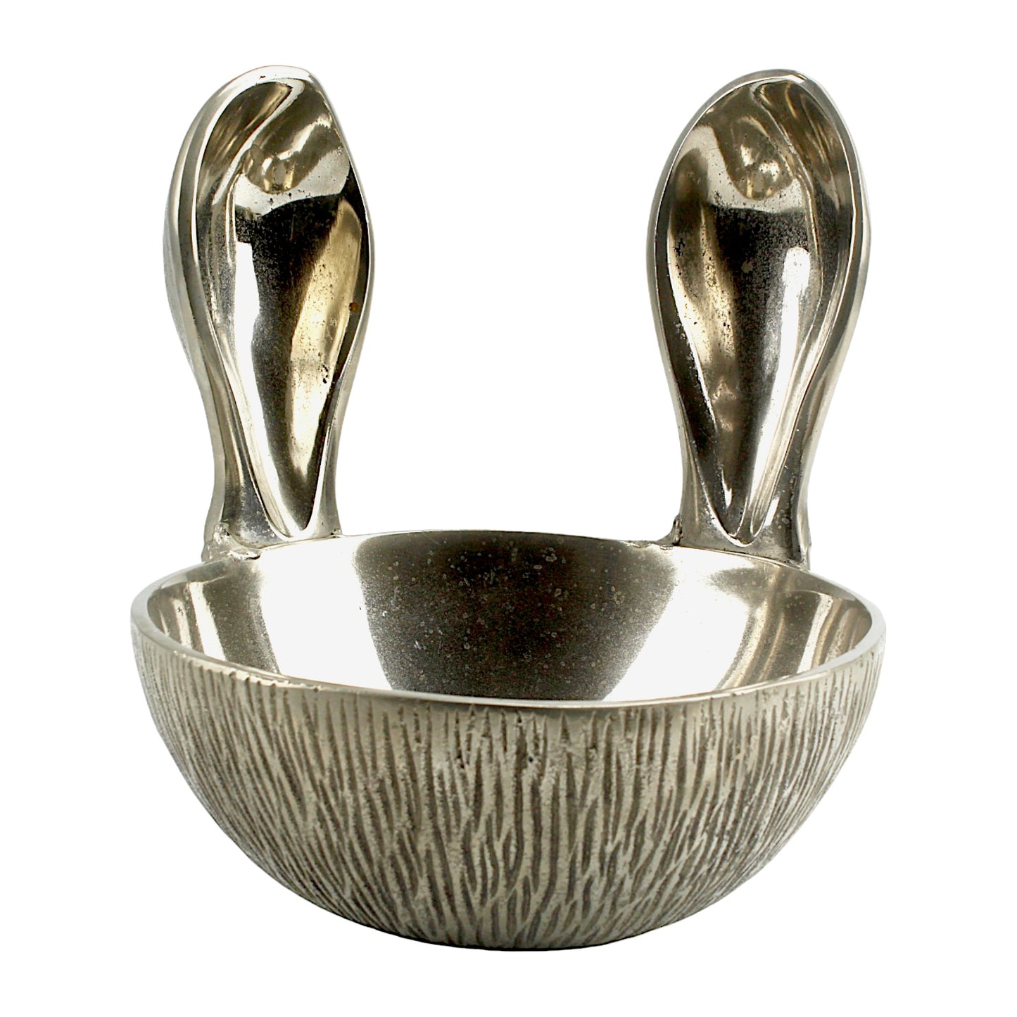 Artisan-Crafted Silver Aluminum Bowl with Delightful Bunny Ears Handle