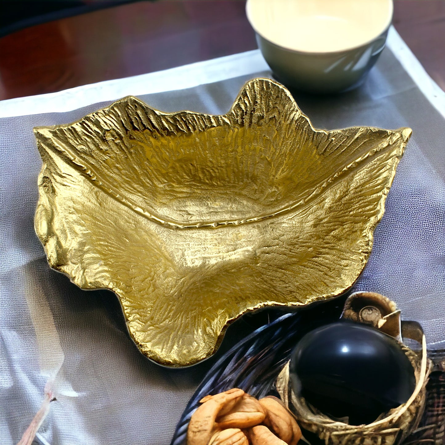 Golden Leaf Aluminium Decorative Bowl