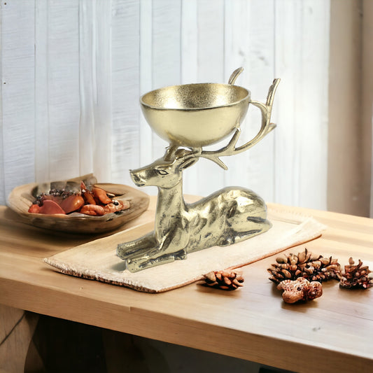 Golden Deer Handcrafted Aluminium Decorative Bowl: Whimsical Elegance for Your Home