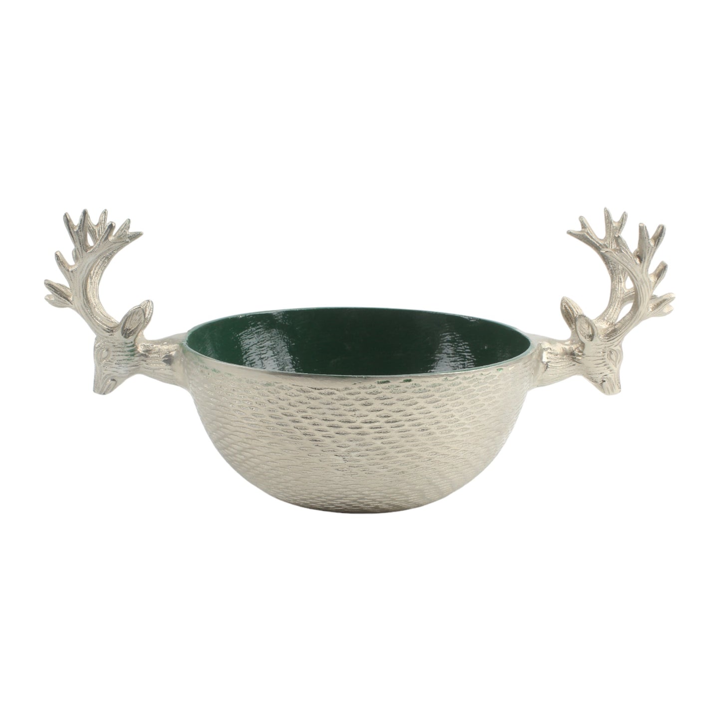 Silver Stag Head Handcrafted Aluminium Serving Bowl: Rustic Charm for Your Table