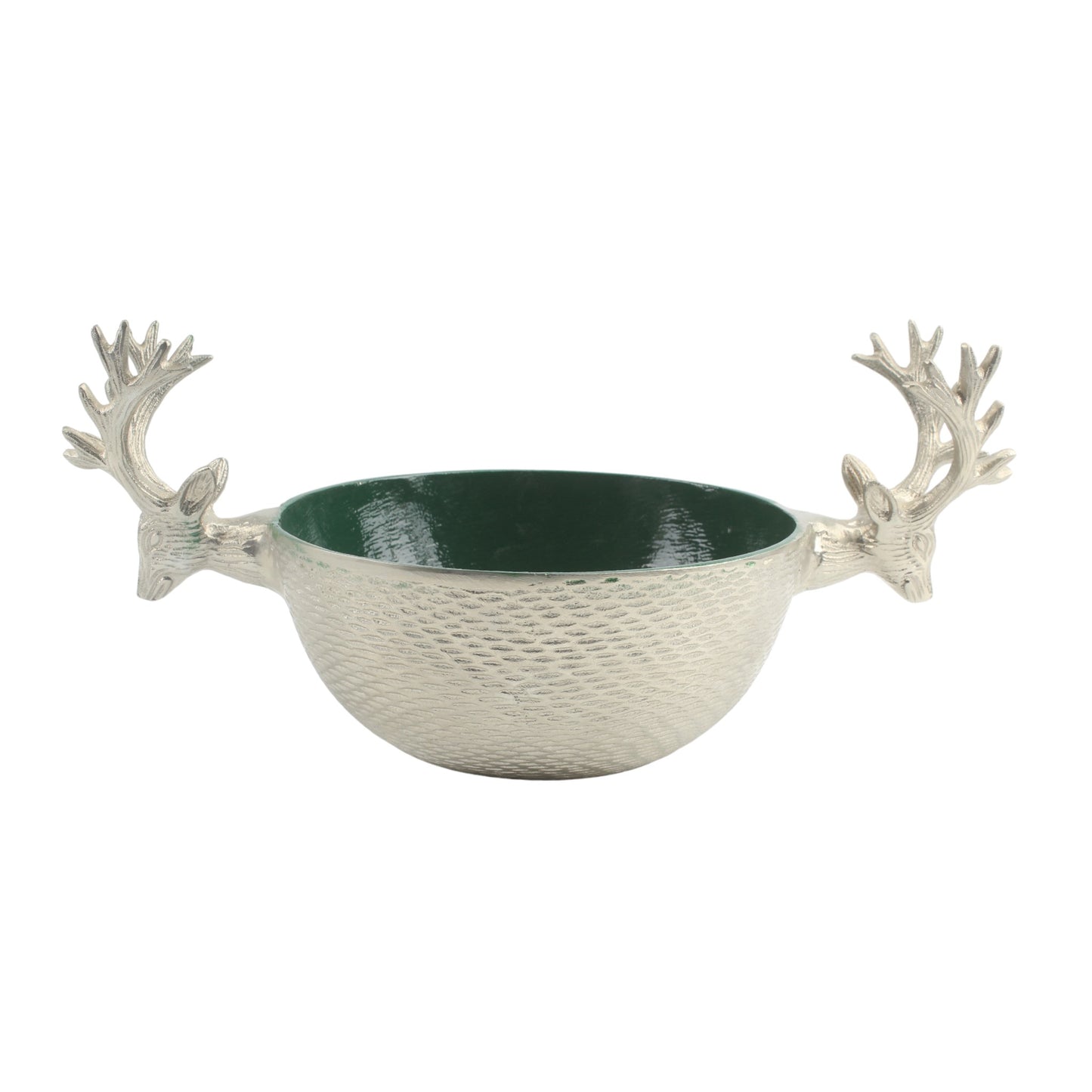 Silver Stag Head Handcrafted Aluminium Serving Bowl: Rustic Charm for Your Table