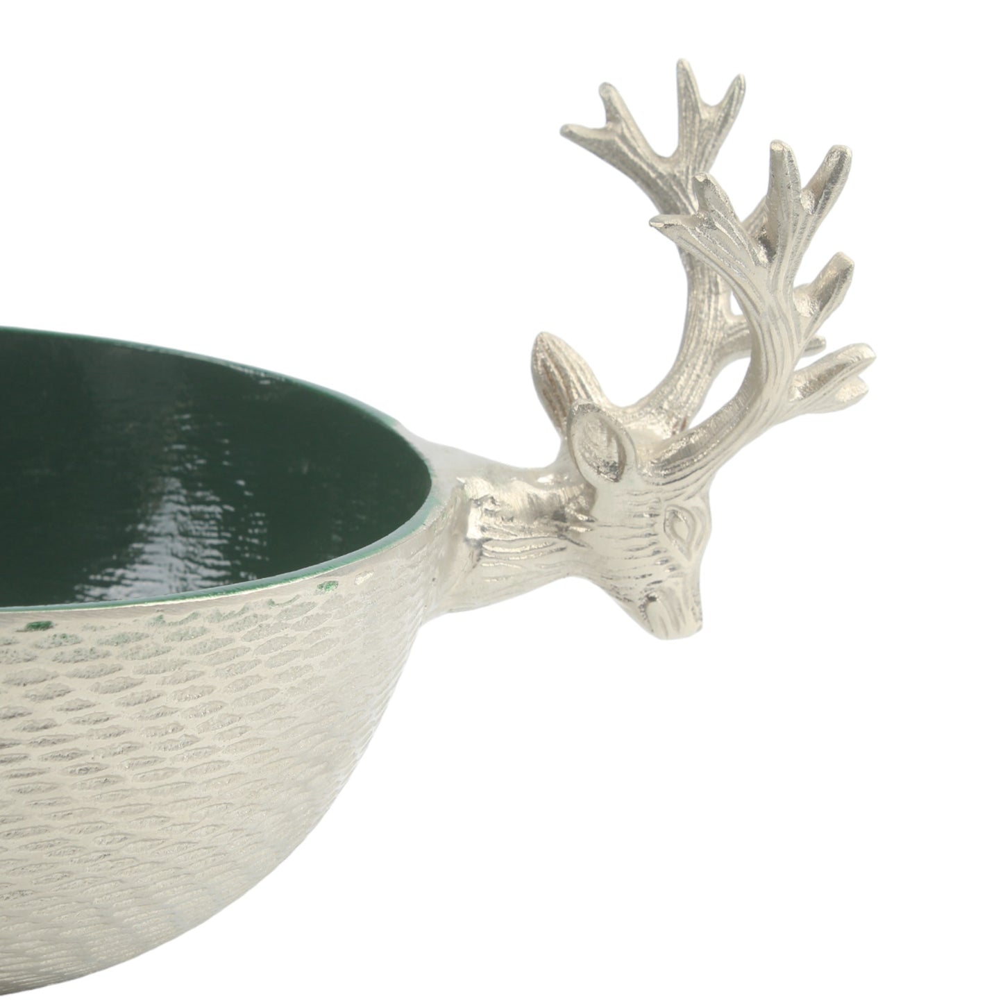 Silver Stag Head Handcrafted Aluminium Serving Bowl: Rustic Charm for Your Table