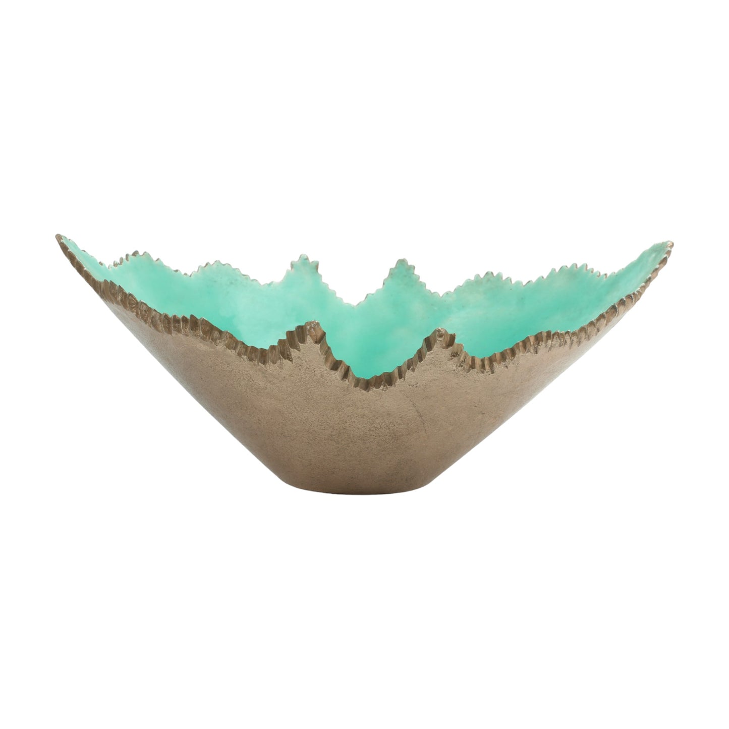Handcrafted Golden Aluminium Decorative Bowl with Green Enamel: Elegant Artistry for Stylish Décor