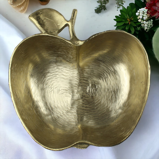 Handcrafted Golden Aluminum Apple Shaped Bowl: Luxe Décor Essential