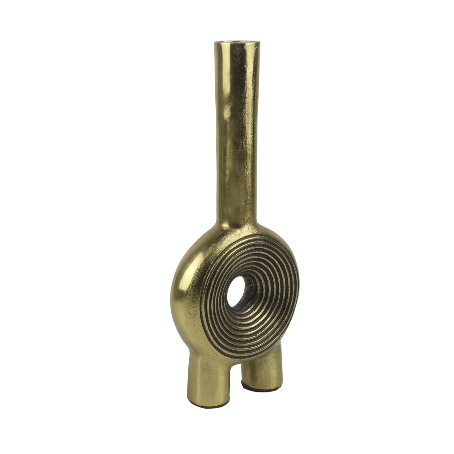 Handcrafted Golden Aluminium Lollipop-Shaped Round Flower Vase: Unique Artistry for Floral Display