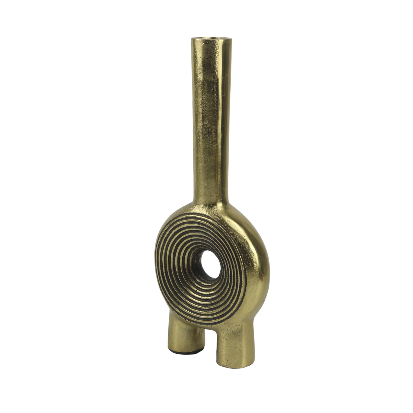 Handcrafted Golden Aluminium Lollipop-Shaped Round Flower Vase: Unique Artistry for Floral Display