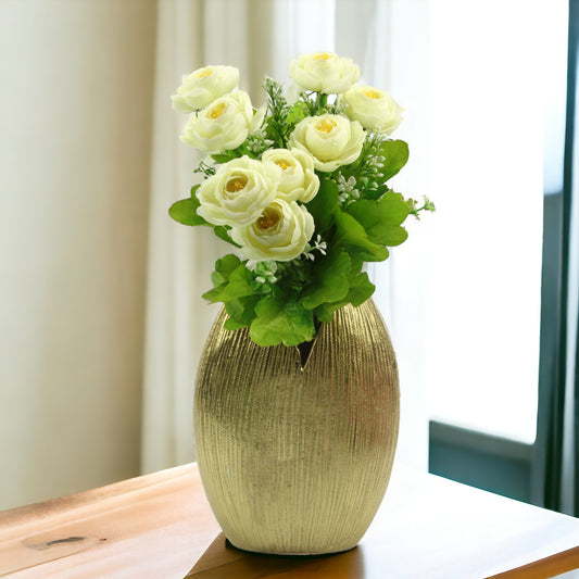 Handcrafted Golden Aluminium Oval-Shaped Flower Vase: Timeless Beauty for Your Floral Displays