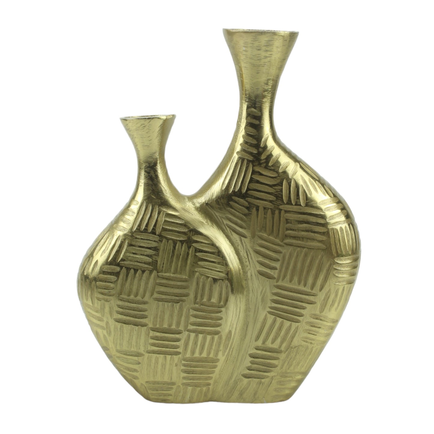 Handcrafted Golden Aluminium Two-Joint Flower Vase: Artisanal Elegance for Stunning Floral Arrangements