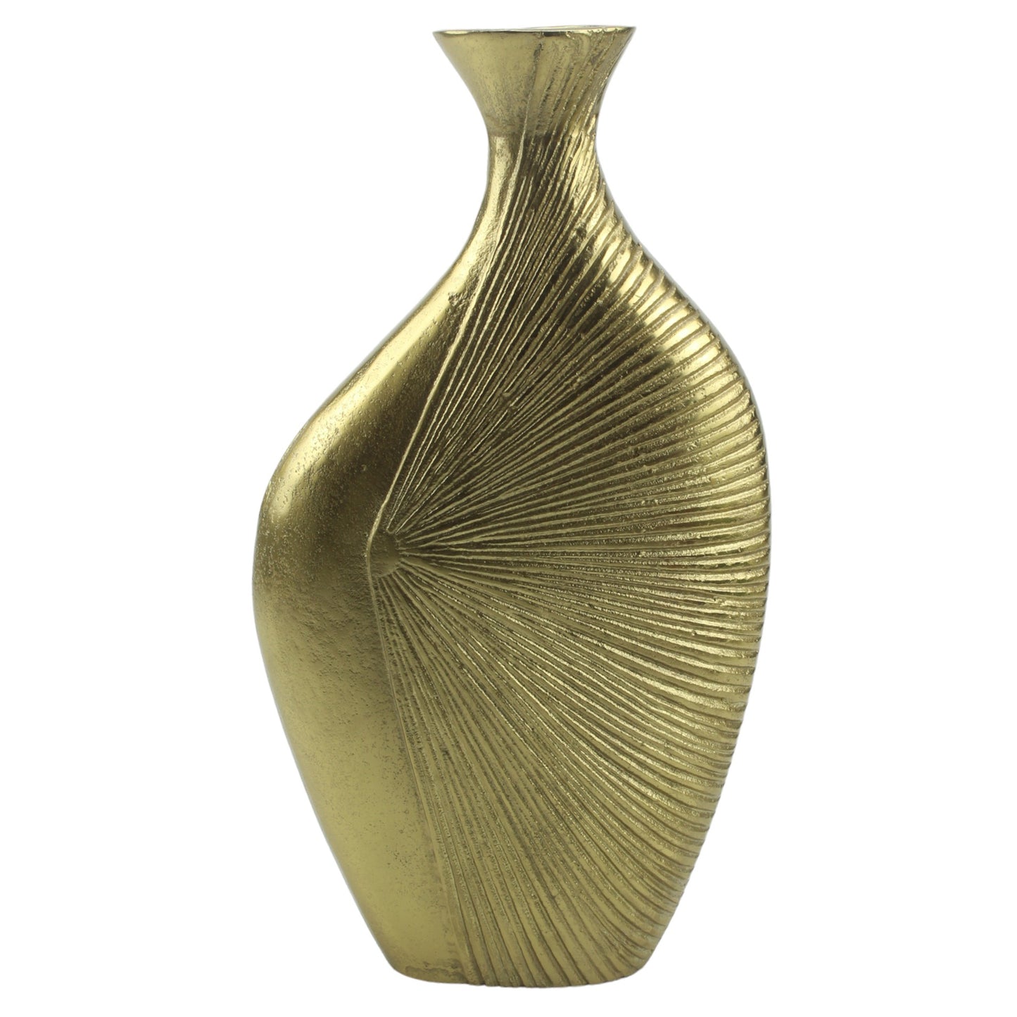 Handcrafted Golden Aluminium Curved Flower Vase: Artisanal Elegance for Distinctive Floral Arrangements