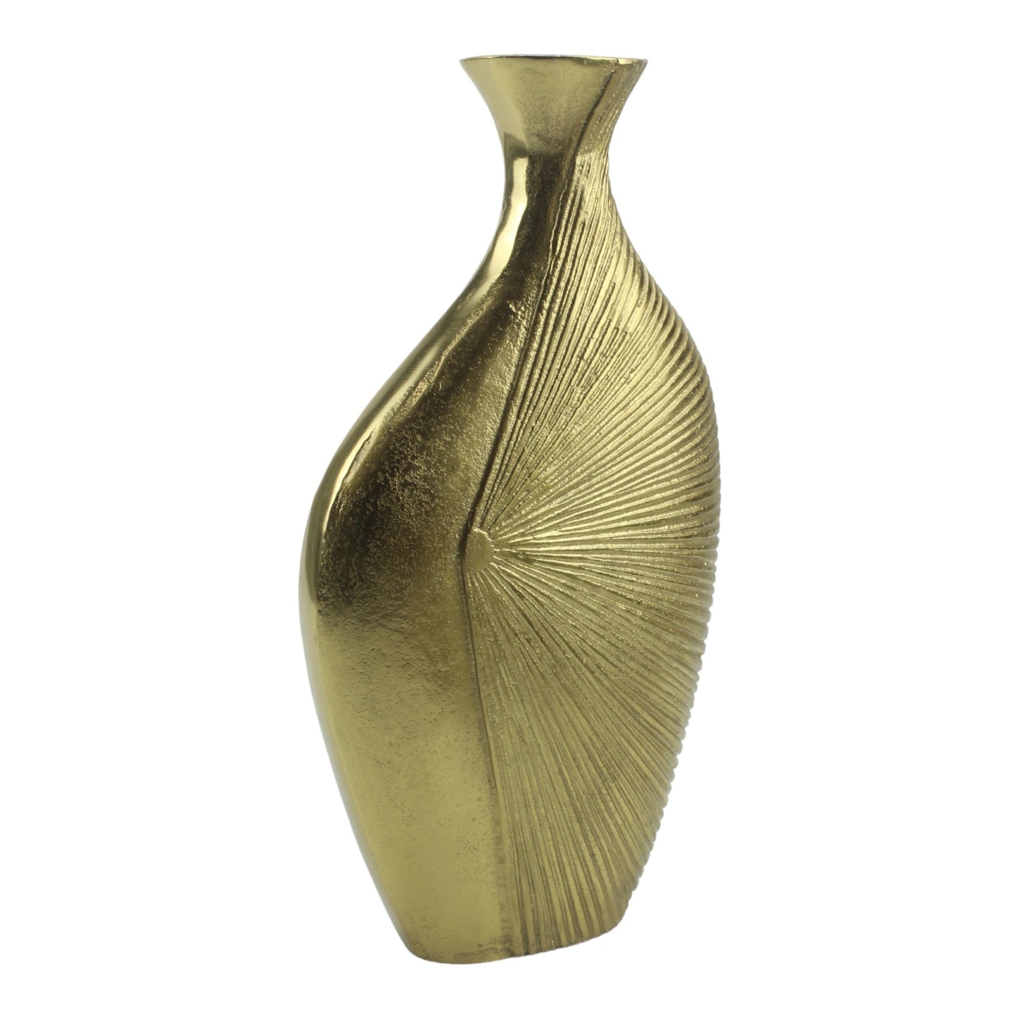 Handcrafted Golden Aluminium Curved Flower Vase: Artisanal Elegance for Distinctive Floral Arrangements