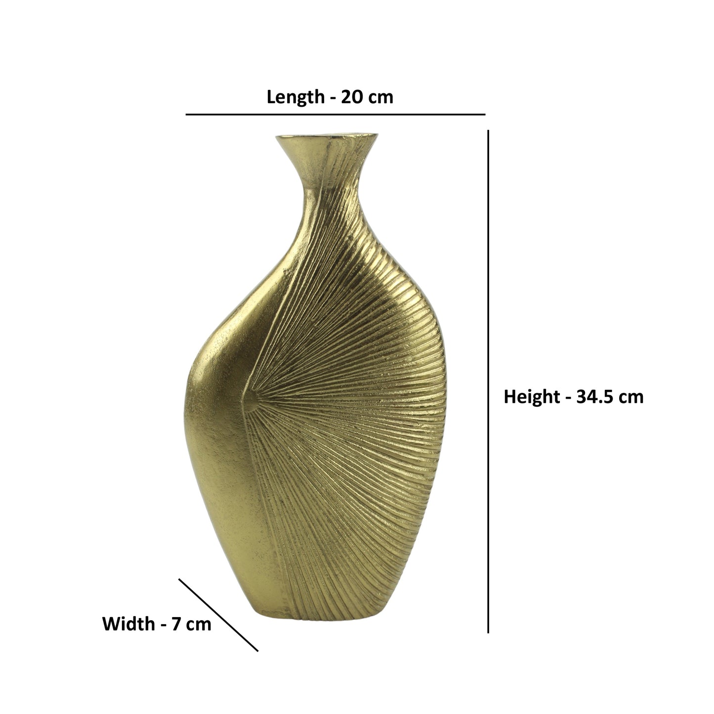 Handcrafted Golden Aluminium Curved Flower Vase: Artisanal Elegance for Distinctive Floral Arrangements