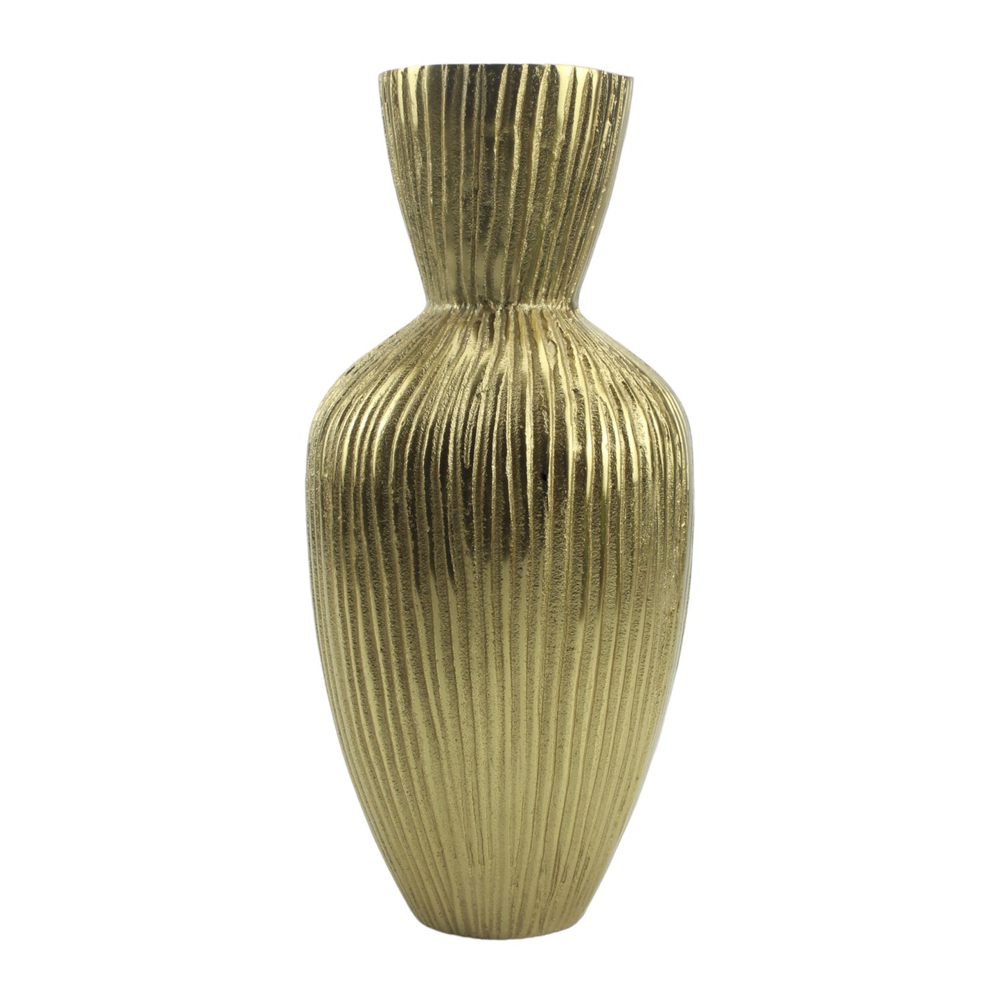 Handcrafted Ribbed Golden Aluminium Flower Vase: Unique Texture for Elegant Floral Displays