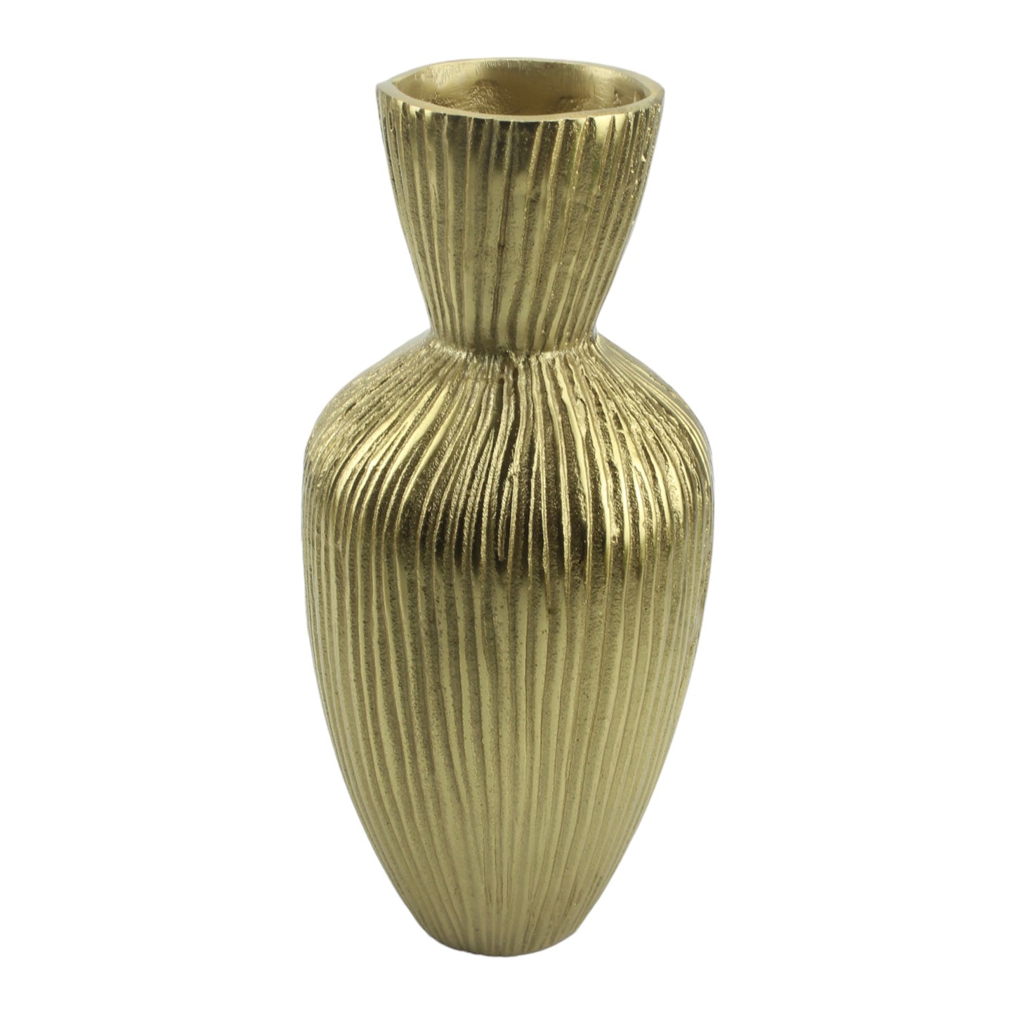 Handcrafted Ribbed Golden Aluminium Flower Vase: Unique Texture for Elegant Floral Displays