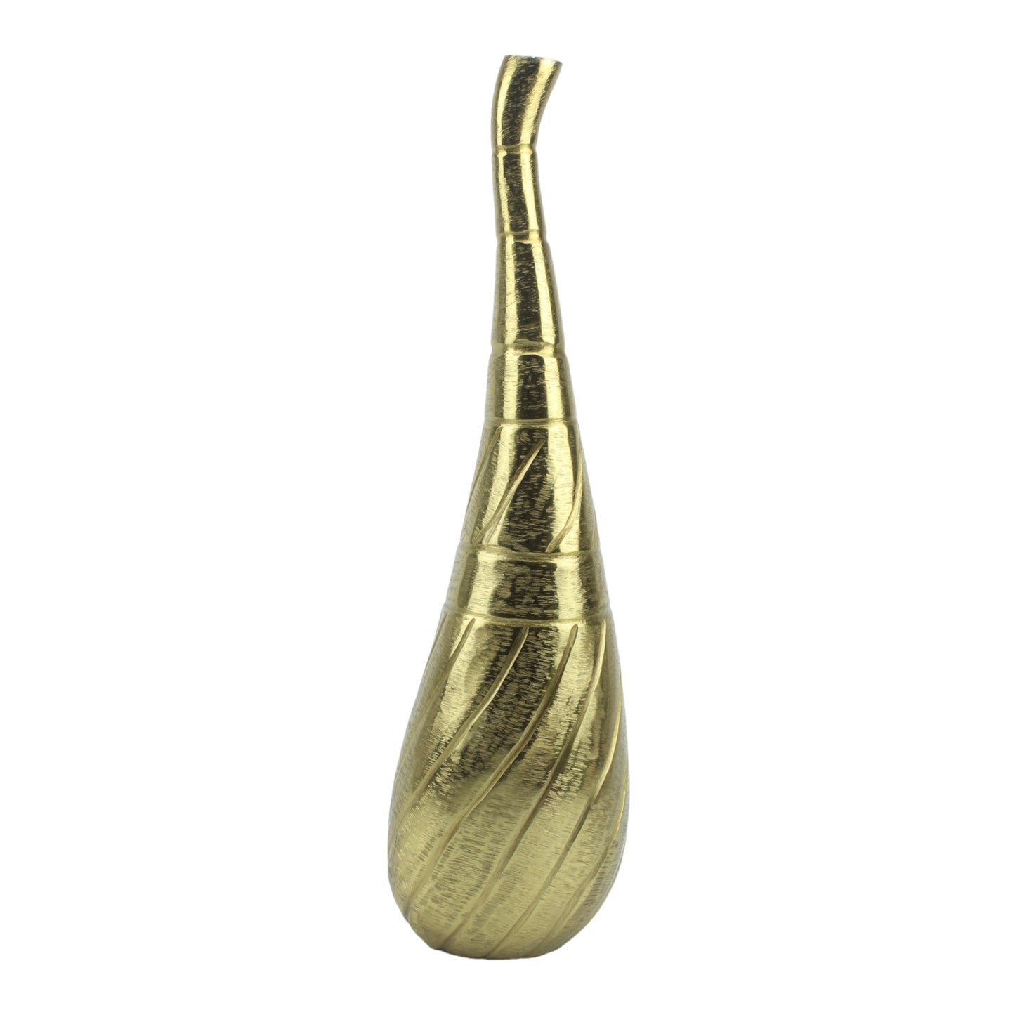 Handcrafted Golden Aluminium Surahi-Top Curved Flower Vase: Exquisite Artistry for Floral Elegance