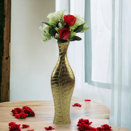 Handcrafted Golden Aluminum Flower Vase: Elegant Home Decor Accent