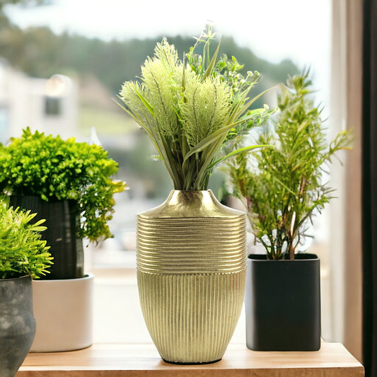 Handcrafted Golden Aluminum Ring Design Flower Vase: Versatile Vertical and Horizontal Display