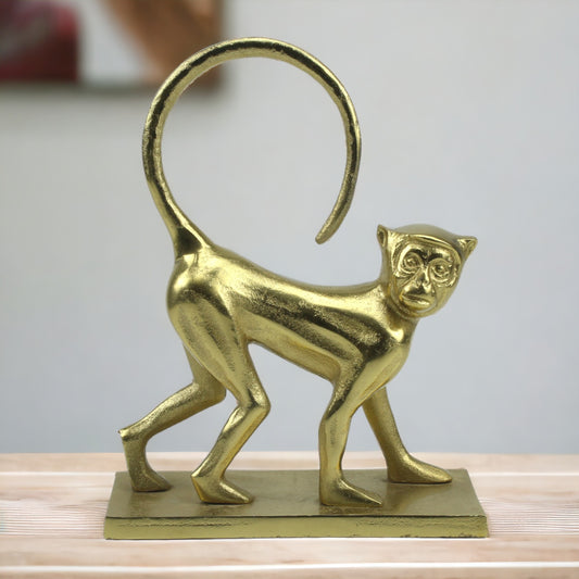 Golden Aluminum Monkey Sculpture: Unique Decor Accent for Home